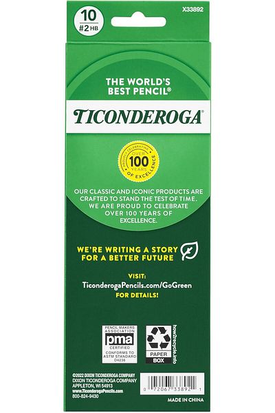 TICONDEROGA Wood-Cased Pencils, Pre-Sharpened, 2 HB Soft, Yellow, 10 Count