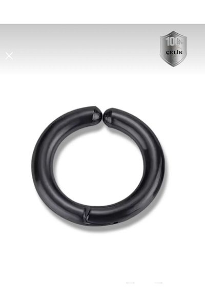 Piercing Market Steel & Silver Unisex Black Compression Fake Steel Hoop Earrings 2 Pcs