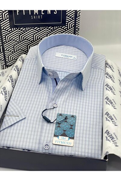 Fitmens Klasik Kısa Kol Kareli Hediye Kutulu Erkek Gömlek FS-004157 - Açık Mavi