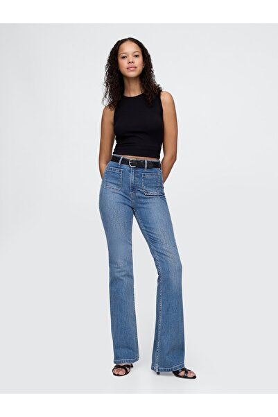 GAP Kadın Mavi High Rise '70s Flare Curvy Jean Pantolon