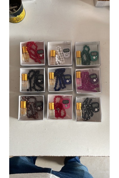 Classy Hedşyelik hac umre mevlidlik set 33 lük erkek tesbihi esans ve zikirmatik seti 15 adet