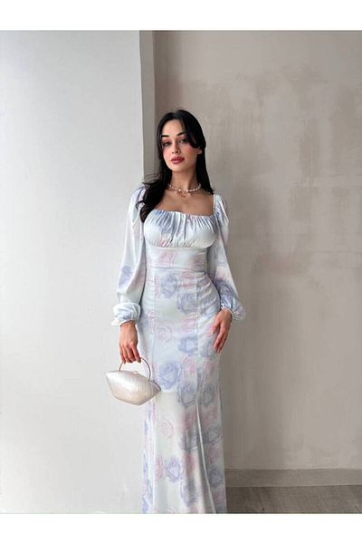 MAXMOOR Bri̇erose Maxi Size Flower Blue Dress