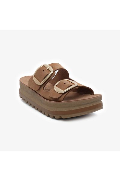 Greyder 59091 Tan Nubuck Genuine Leather Women's Slippers