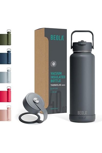 BEOLA 1200ml Water Bottle 18/8 Stainless Steel Double Wall Insulated Thermos Bottle, with Straw Lid