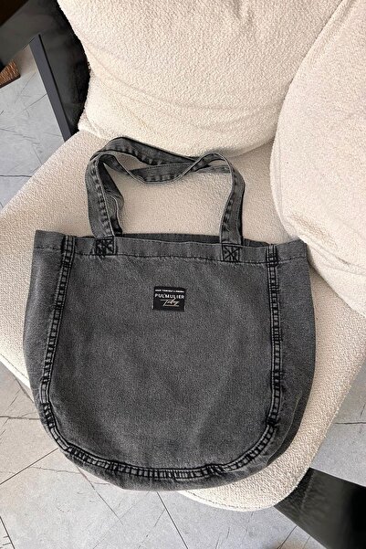 lamelif Anthracite Colored Washed Denim Bag with Rigging Detail