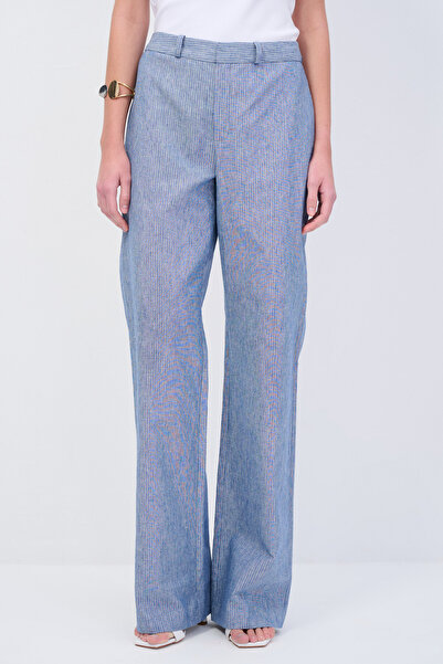 Love My Body Moda Tutkusu Bol Paça Çizgili Keten Pantolon