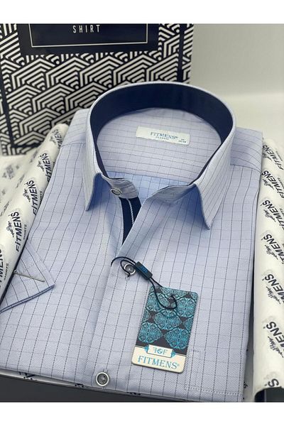 Fitmens Classic Short Sleeve Checkered Gift Boxed Men's Shirt Fs-004160 - Blue