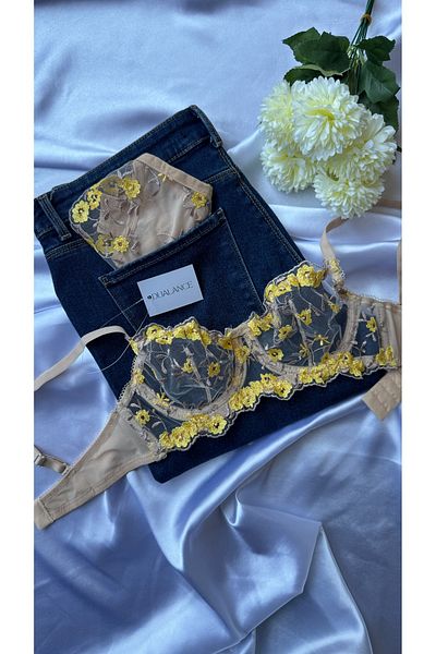DUALANCE Σετ σουτιέν Fiore Giallo Floral Underwire χωρίς καπάκι