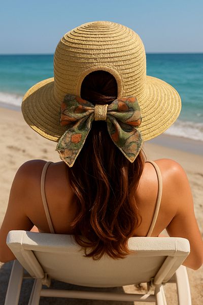 LAGRANZE Bowknot Half Moon Straw Hat