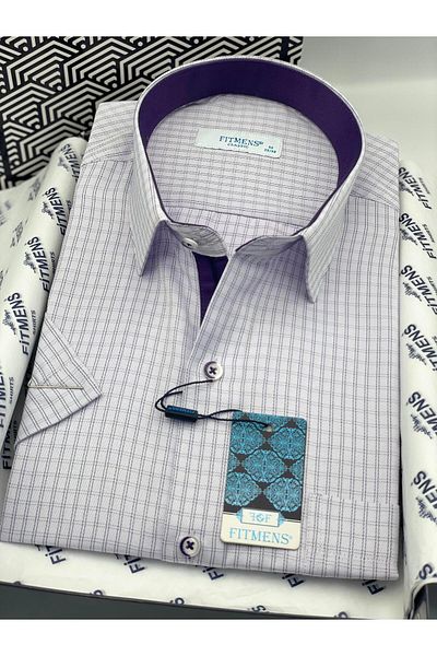 Fitmens Classic Short Sleeve Checkered Gift Boxed Men's Shirt Fs-004157 - Lilac