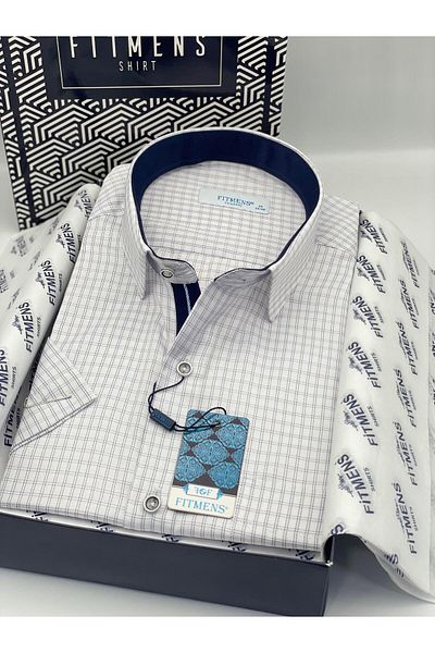 Fitmens Classic Short Sleeve Checkered Gift Boxed Men's Shirt Fs-004157 - White
