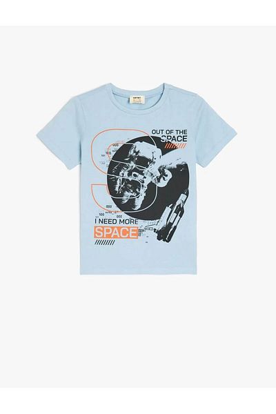 Koton Tricou pentru băiat albastru cu imprimeu spațial 5skb10158tk