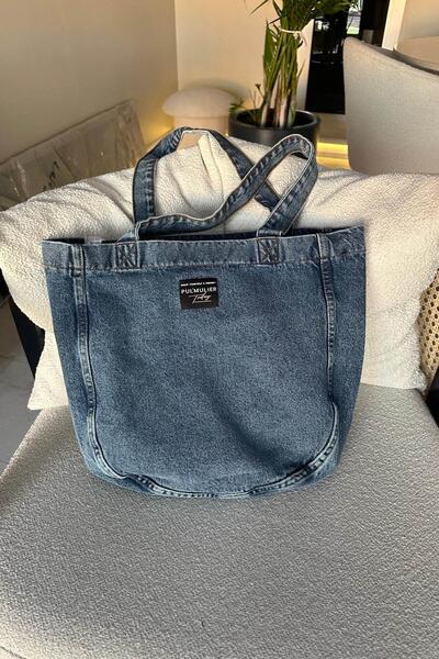 lamelif Denim Blue - Geantă cu spălat și detaliu denim