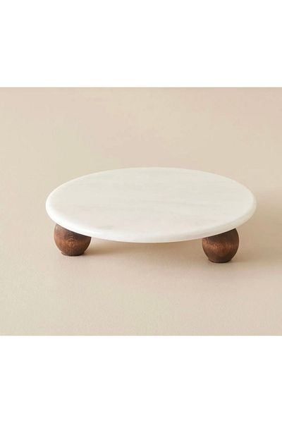 SAMTAŞ Natural Marble Presentation Stand with Wooden Legs, Oil Pot Spice Pot