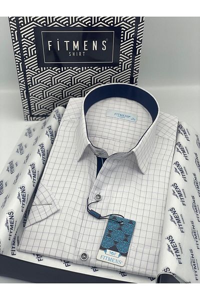 Fitmens Classic Short Sleeve Checkered Gift Boxed Men's Shirt Fs-004160 - White
