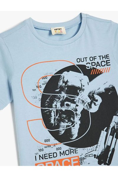 Koton Tricou pentru băiat albastru cu imprimeu spațial 5skb10158tk