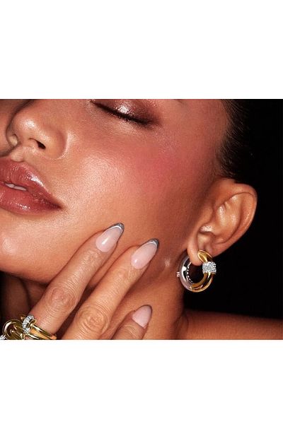 gaila design Double Sided Single Stone Hoop Earrings