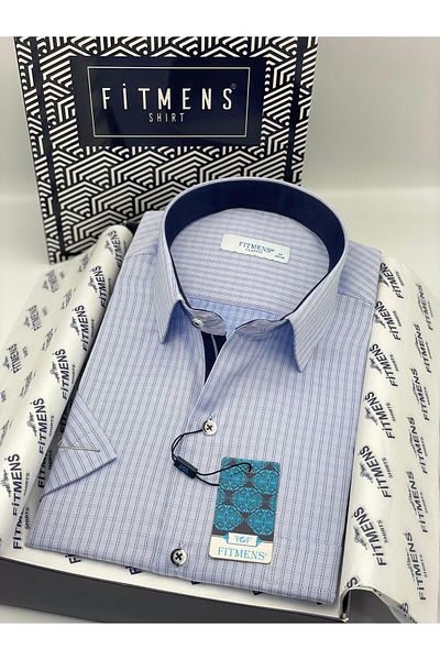 Fitmens Classic Short Sleeve Checkered Gift Boxed Men's Shirt Fs-004157 - Blue