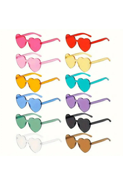 Çemrek Süs Parti Renkli Kalpli Gözlük Kalp Gözlük Parti Gözlüğü 6 Adet