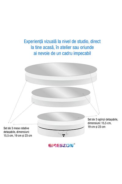 EMESZON 360 Electronic Photo Video Rotary Table EMESZON® RT3601 Mirror Reflection 3 in 1 Rotary Stand, White