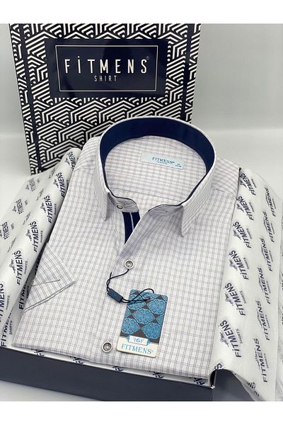 Fitmens Classic Short Sleeve Checkered Gift Boxed Men's Shirt Fs-004157 - White