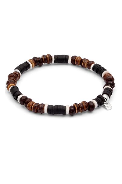 KUZZOI Bracelet Bracelet Men Heishi Beads Brown 925 Sterling Silver Summer / Beach 19 cm