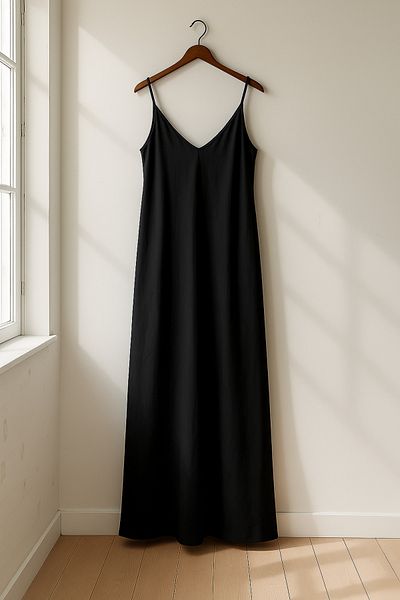 Gameyal Women's Casual Linen Adjustable Strap V Neck Maxi Dress