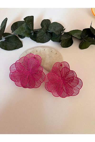 YENGEÇ Brand Model Pink Flower Earrings