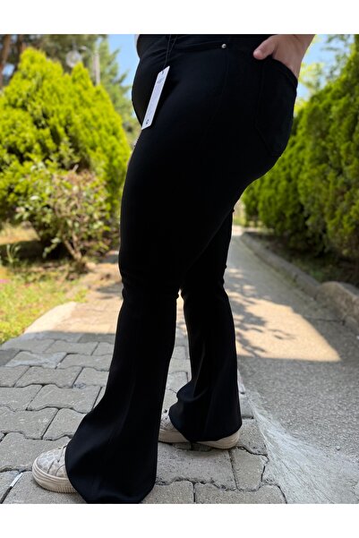 SEKBAN Büyük beden siyah ispanyol paça tayt pantolon