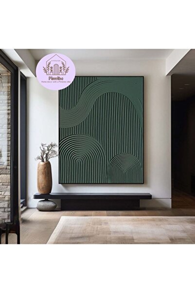 Home Pinvibe Koyu Yeşil 3D Organik Dokulu Duvar Panosu | MDF Üzerine Alçı Kab...