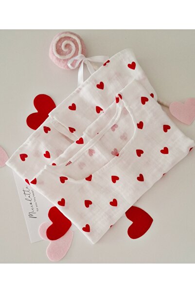 Miccolatte Baby and Kids Muslin Red Heart Fabric Beach Pareo / Poncho