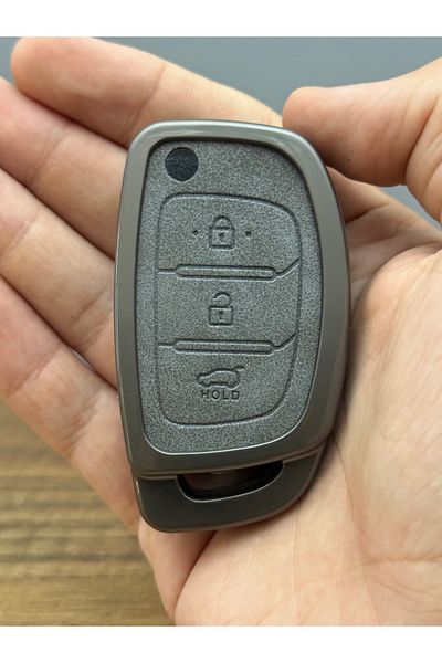 Luxe Aksesuarr For Hyundai I20 I10 Bayon Sonata 2012 - 2017 Protection Key Remote Metal Case Cover 3 Button Leather Gray
