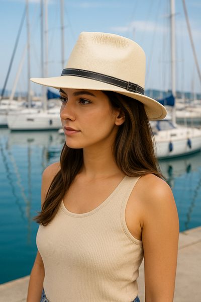 LAGRANZE Belt Detailed Straw Women's Cowboy Hat 60cm.