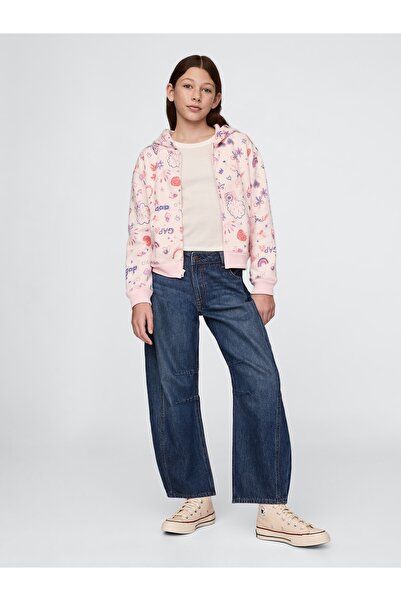 GAP Girl's Pink Logo French Terry Zippered Sweatshirt