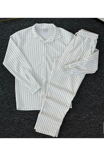 Fifty Color Alaçatı Style Crepe Fabric Line Detail Unisex Shirt and Pants Set
