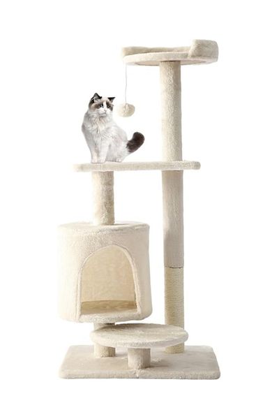 CASAMOJO Cat Tree with sisal covered catch posts and plush catch balls, Beige, 50x40x110cm（No hammock）
