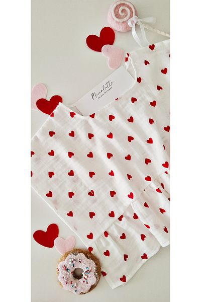 Miccolatte Baby and Kids Muslin Red Heart Fabric Beach Pareo / Poncho