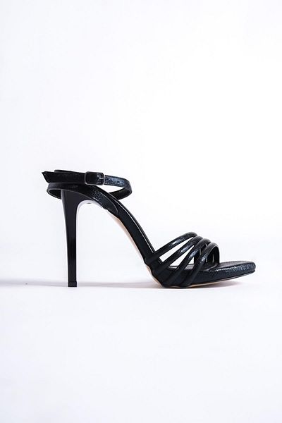Modabuymus Havana Black Glitter Multi-Strapped Platform Heeled Evening Dress Shoes