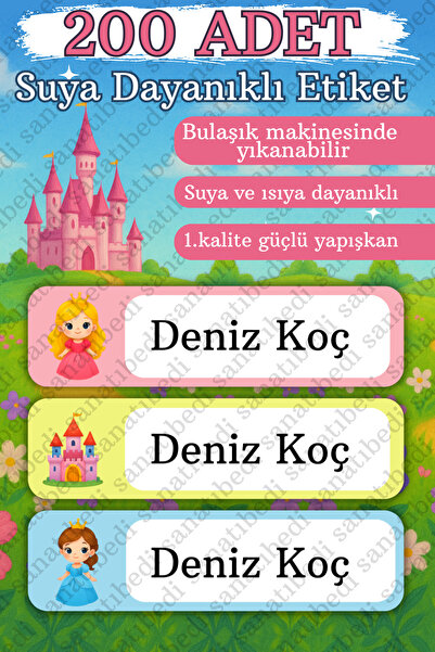 sanatıbedi 200 Adet Suya Dayanıklı Okul Etiketi -Kalem Kitap Defter Suluk Öze...