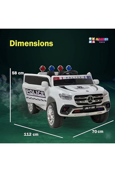ALBADER Electric Police Ride On Car Mercedes Pickup With 4 Motors, 12V Ride on Car with Remote