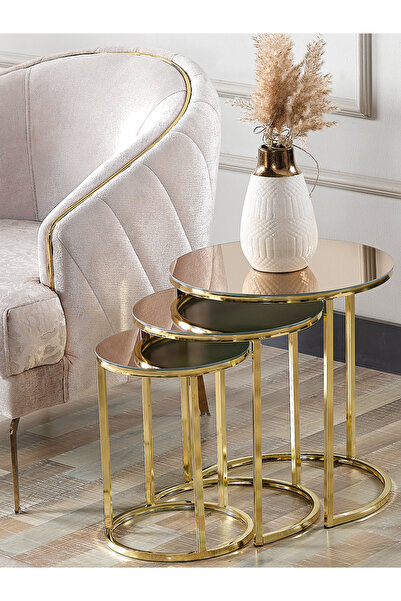 SEDAŞ LIVING UNITS Bronz Aynalı Gold(Sarı,Altın) Ayak Metal ayaklı ZİGON SEHPA zigon-sedaş-lüx