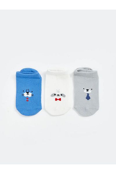 LC Waikiki Lcw Baby Blue Printed Baby Boy Booties Socks 3-Piece