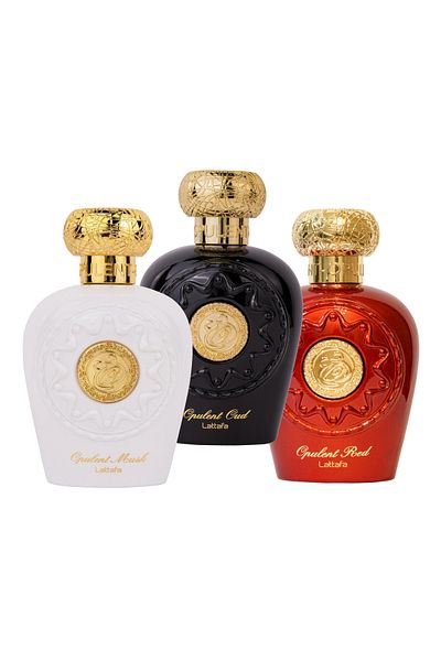 lattafa Pack of 3 best-selling perfumes, Opulent Musk 100 ml, Opulent Oud 100 ml and Opulent Red 100 ml
