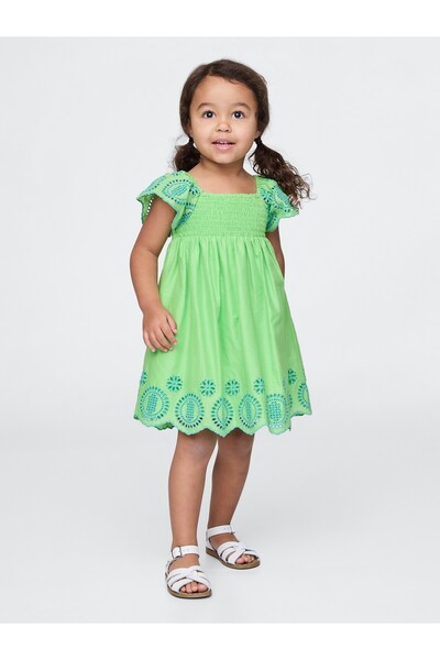 GAP Kız Bebek Yeşil Fisto İşlemeli Büzgülü Elbise