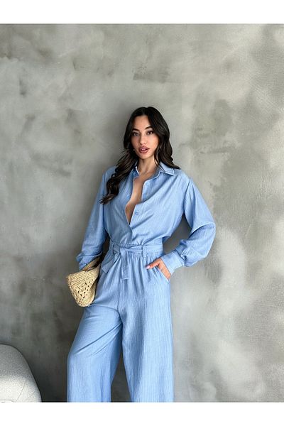 diaves Blue Strawberry Linen Shirt-Pants Casual Summer Suit