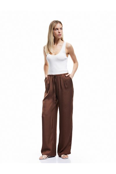Koton Aerobin Fabric Wide Leg Satin Trousers with Elastic Waist and Tie Pockets