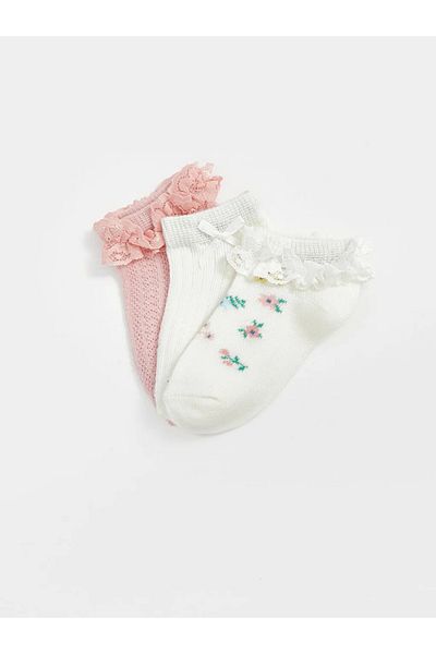 LC Waikiki Lcw Baby Ecru Floral Baby Girl Booties Socks 3 Pcs