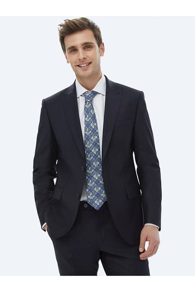 Kip Navy Blue Straight Modern Fit Wool Blended Suit