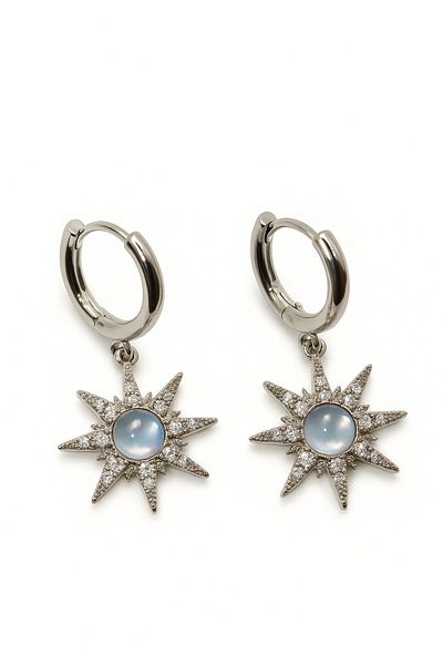 MakeWell Zircon Stone Steel Stainless Earrings with Anti-Tarnish Star Design