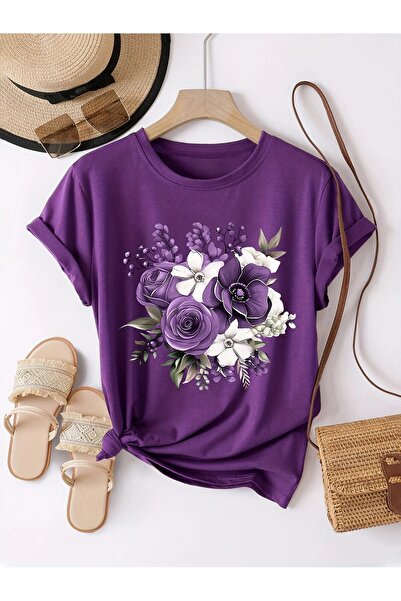 l'eivor Κύριο χρώμα - μπουτόν λουλουδιών Γυναικείο μπλουζάκι με στάμπα